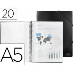 Carpeta escaparate con espiral Liderpapel DIN A5 20 fundas poliporpileno color negro