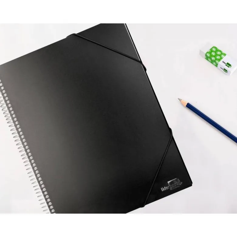 Carpeta escaparate con espiral Liderpapel DIN A5 20 fundas poliporpileno color negro