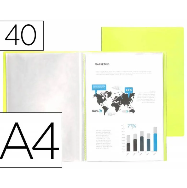 Carpeta escaparate Liderpapel DIN A4 poliporpileno con 40 fundas color amarillo