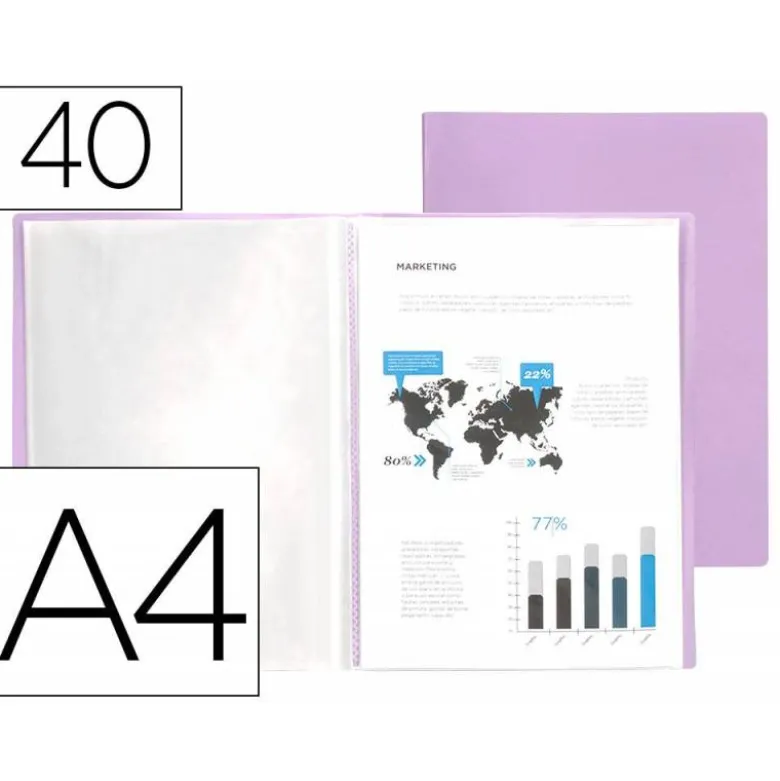 Carpeta escaparate Liderpapel DIN A4 poliporpileno con 40 fundas color violeta