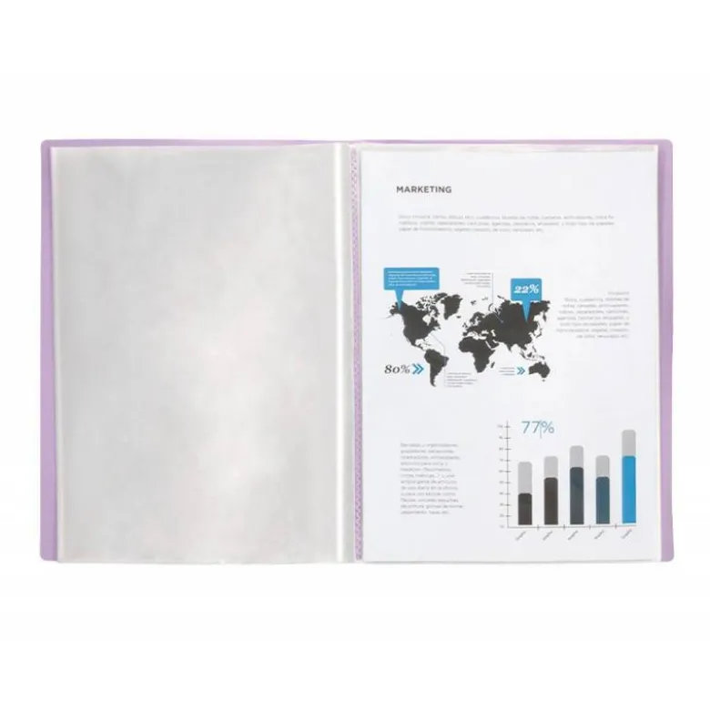 Carpeta escaparate Liderpapel DIN A4 poliporpileno con 20 fundas color violeta
