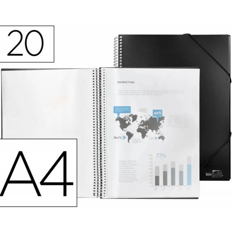 Carpeta escaparate Liderpapel negra Din A4 con 20 fundas