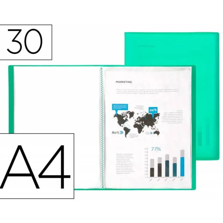 Carpeta escaparate Liderpapel DIN A4 poliporpileno con 30 fundas color verde