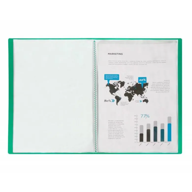 Carpeta escaparate Liderpapel DIN A4 poliporpileno con 30 fundas color verde