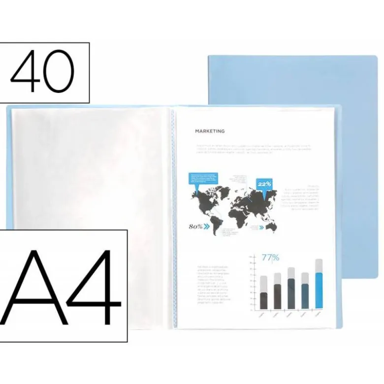 Carpeta escaparate Liderpapel DIN A4 poliporpileno con 40 fundas color azul