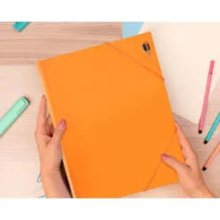 Carpeta gomas con solapa Liderpapel DIN A4 polipropileno 400 micras 100 hojas color naranja fluor