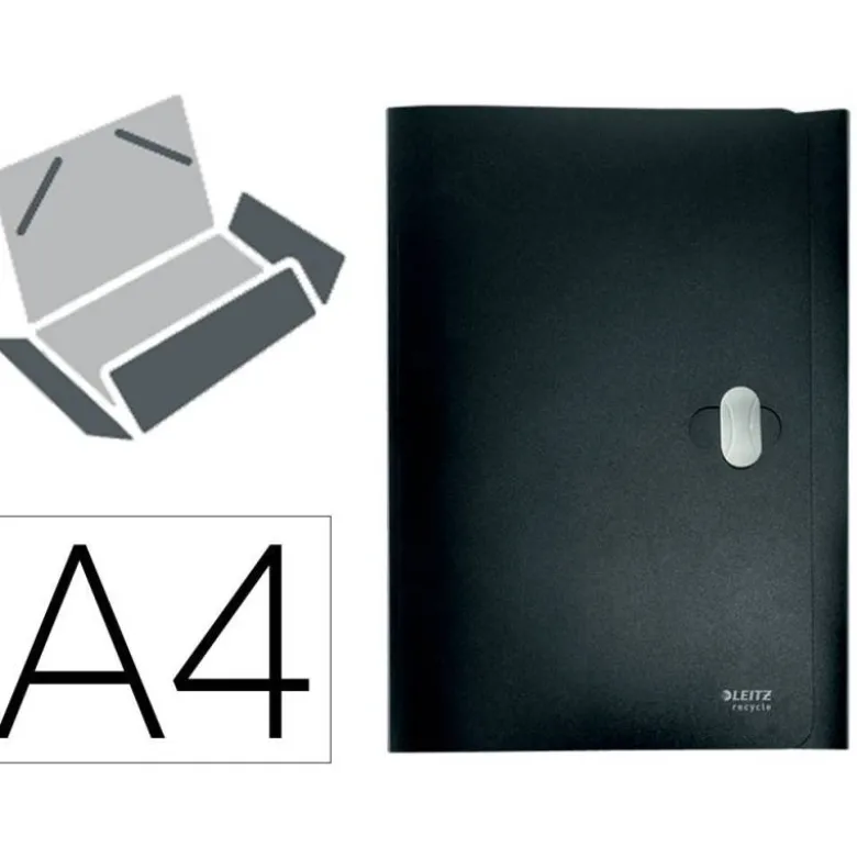 CARPETA LEITZ RECYCLE GOMAS TRES SOLAPAS DIN A4 POLIPROPILENO NEGRO