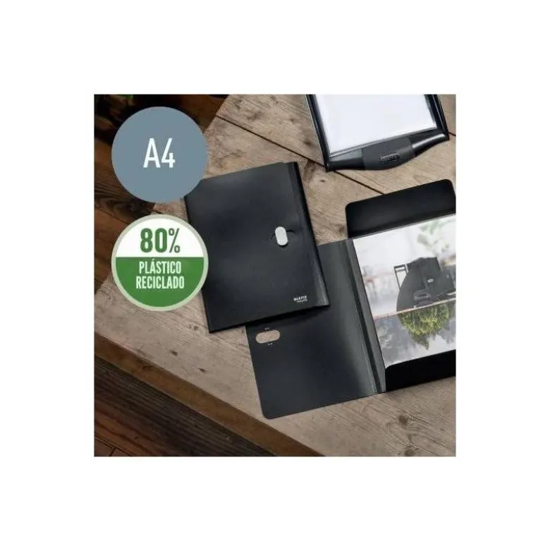 CARPETA LEITZ RECYCLE GOMAS TRES SOLAPAS DIN A4 POLIPROPILENO NEGRO