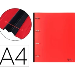 CARPETA LIDERPAPEL 4 ANILLAS REDONDAS 25 MM POLIPROPILENO DIN A4 ULTRA COMPACTA CON LOMO EXTENSIBLE 4 CM ROJO