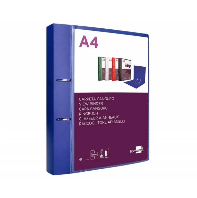 CARPETA LIDERPAPEL CANGURO 2 ANILLAS 40 MM MIXTAS POLIPROPILENO DIN A4 AZUL