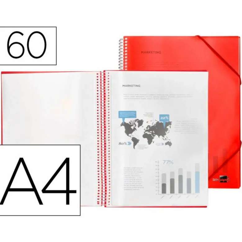 Carpeta Liderpapel con 60 fundas espiral escaparate roja