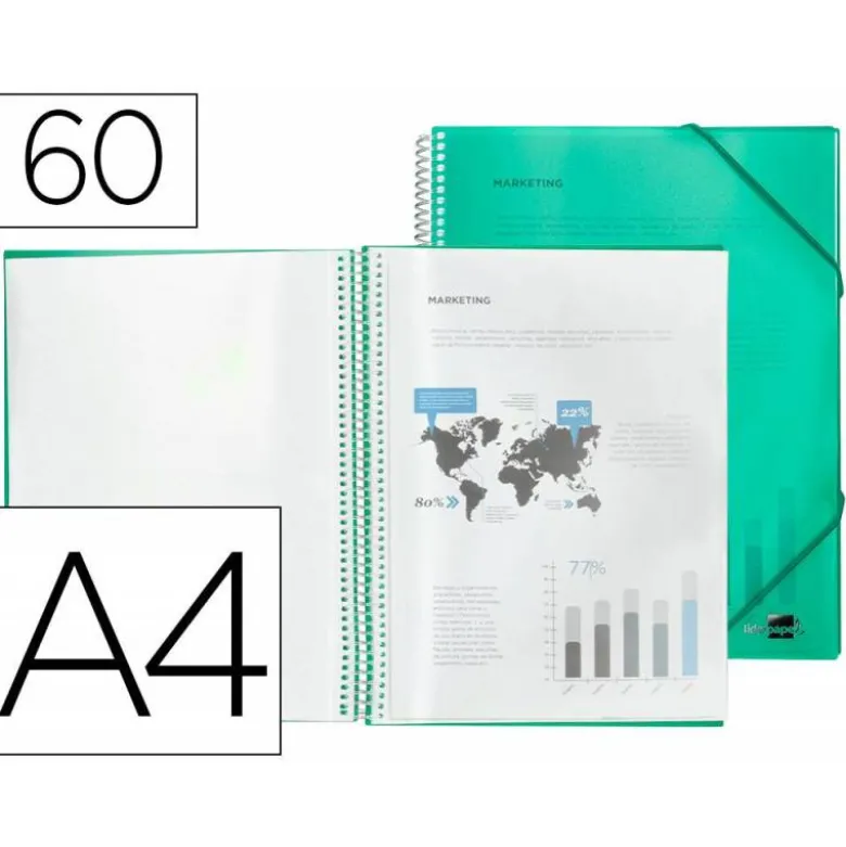 Carpeta Liderpapel con 60 fundas espiral escaparate verde