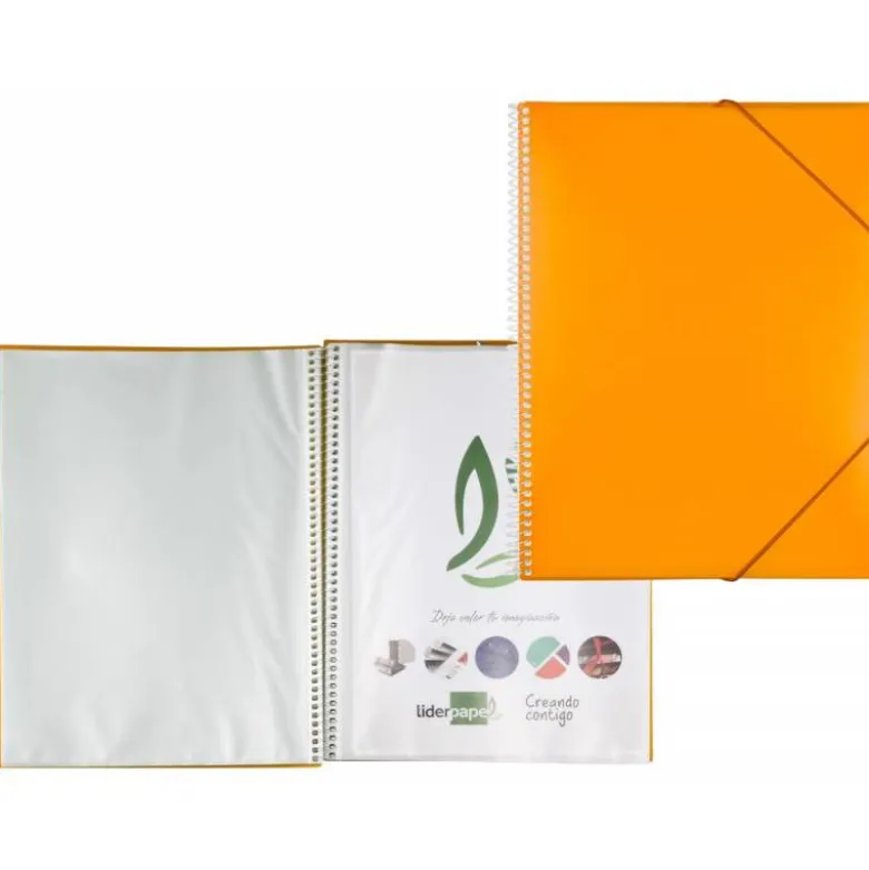 Carpeta Liderpapel con 80 fundas espiral escaparate naranja