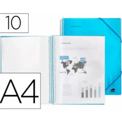 Carpeta Liderpapel escaparate azul con 10 fundas