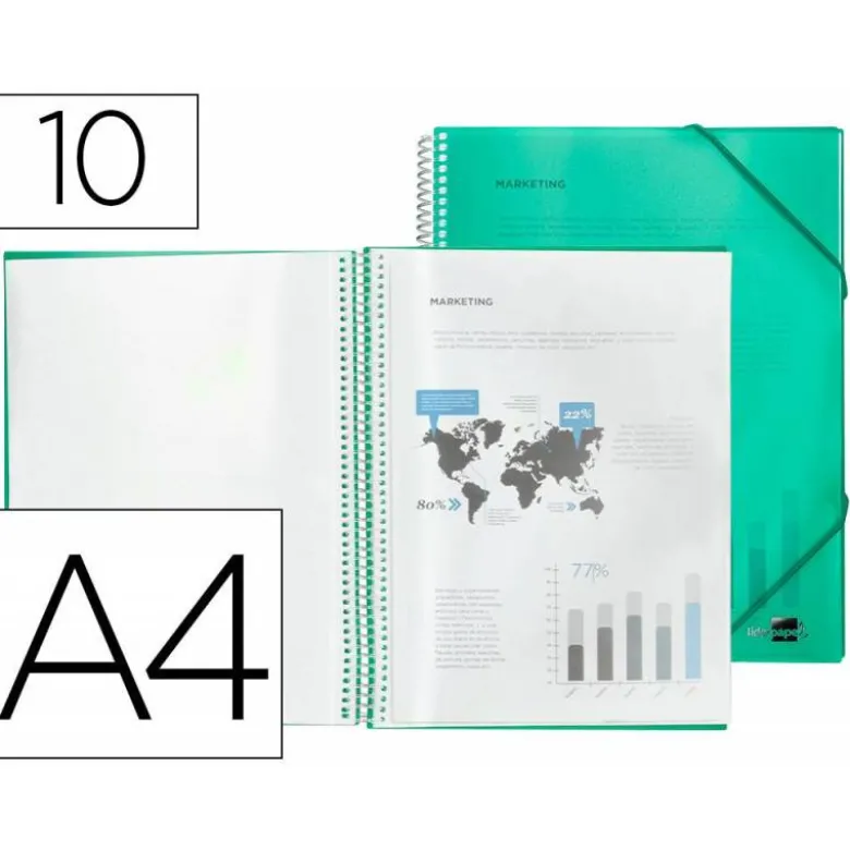 Carpeta Liderpapel escaparate verde con 10 fundas