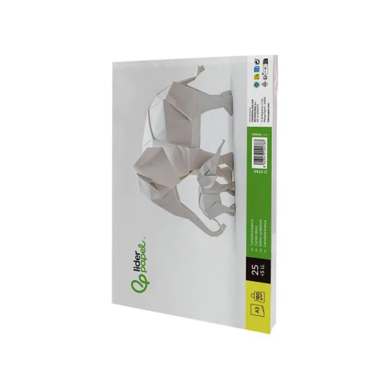 CARTULINA LIDERPAPEL A3 180G/M2 BLANCO PAQUETE DE 25+5 HOJAS EN CARPETA DOSSIER TRANSPARENTE CON CIERRE