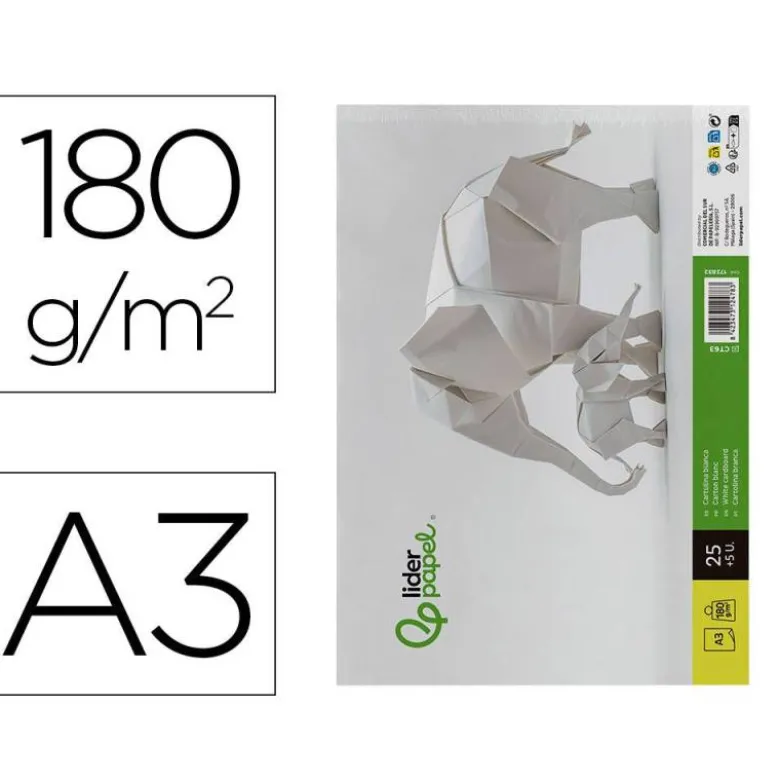 CARTULINA LIDERPAPEL A3 180G/M2 BLANCO PAQUETE DE 25+5 HOJAS EN CARPETA DOSSIER TRANSPARENTE CON CIERRE
