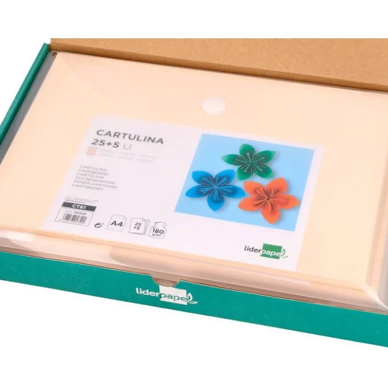 CARTULINA LIDERPAPEL A4 180G/M2 CREMA PAQUETE DE 25+5 HOJAS