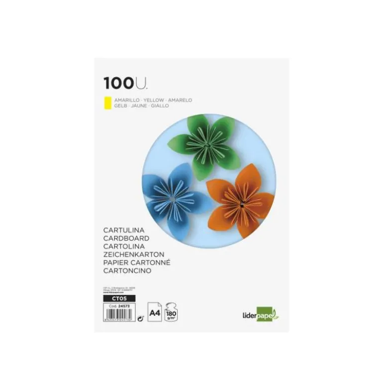 Cartulina Liderpapel color amarillo a4 180 g/m2