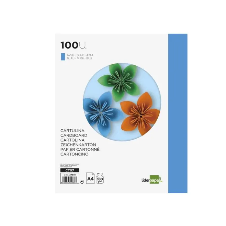 Cartulina Liderpapel color azul a4 180 g/m2