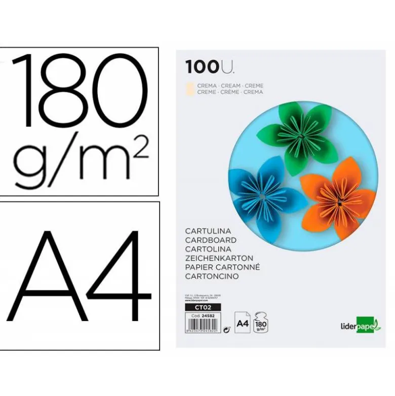 Cartulina Liderpapel color crema a4 180 g/m2