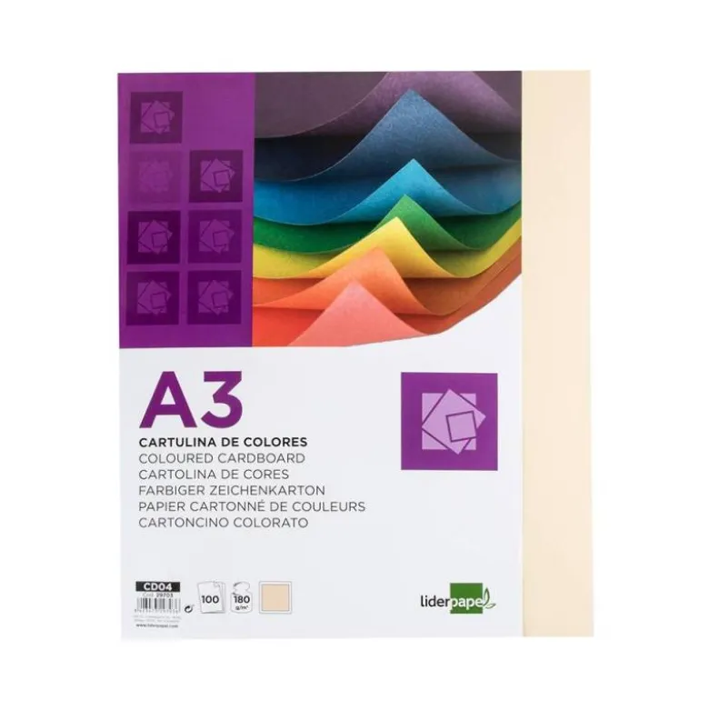 Cartulina Liderpapel color crema a3 180 g/m2