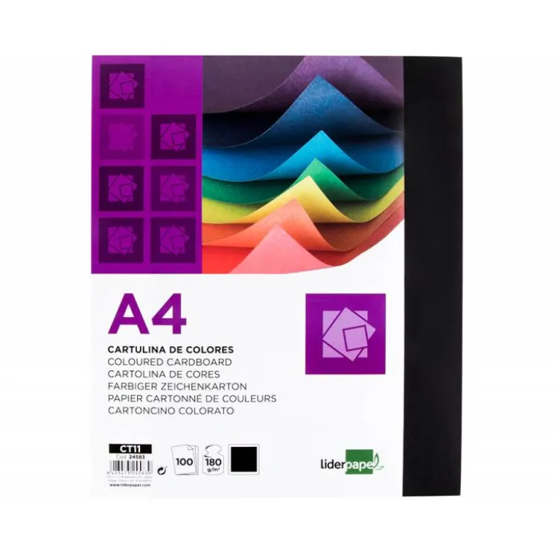 Cartulina Liderpapel color negro a4 180 g/m2
