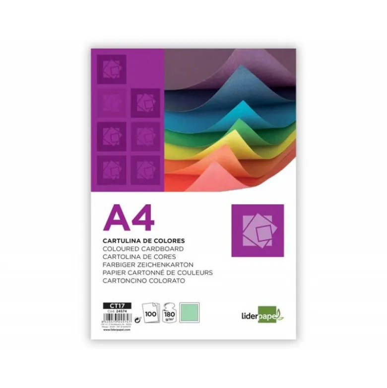 Cartulina Liderpapel color verde a4 180 g/m2