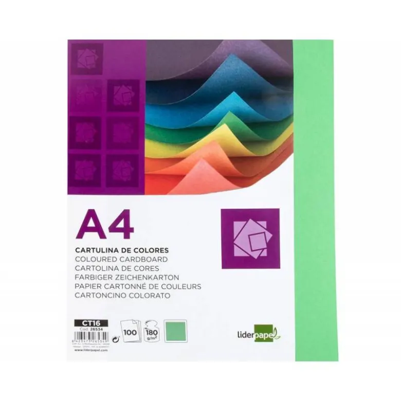 Cartulina Liderpapel color verde billar a4 180 g/m2