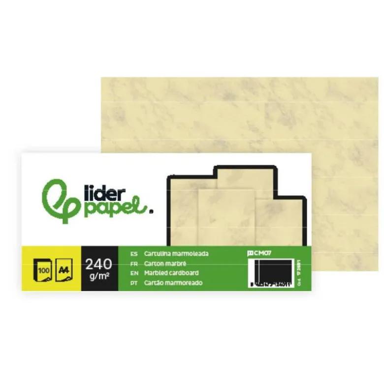 CARTULINA MARMOLEADA LIDERPAPEL DIN A4 240GR CREMA CLARO PAQUETE DE 100 HOJAS