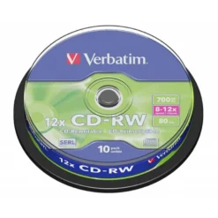 CD-RW VERBATIM SERL CAPACIDAD 700MB VELOCIDAD 12X 80 MIN TARRINA DE 10 UNIDADES