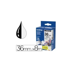 Cinta Brother TZ-261 36mm (ancho) x 8m (largo) laminada blanco/negro