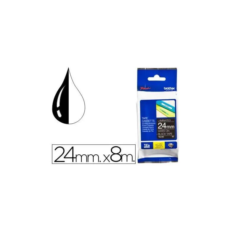 Cinta brother tze-355 color negro-blanco 24mm longitud 8mt