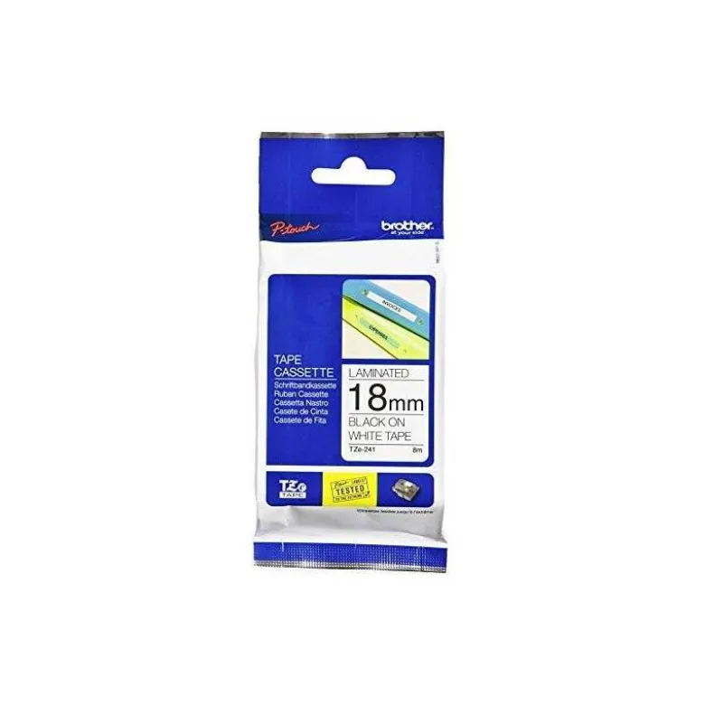 Cinta brother TZE-241 18mm (ancho) x 8m (largo) laminada blanco/negro