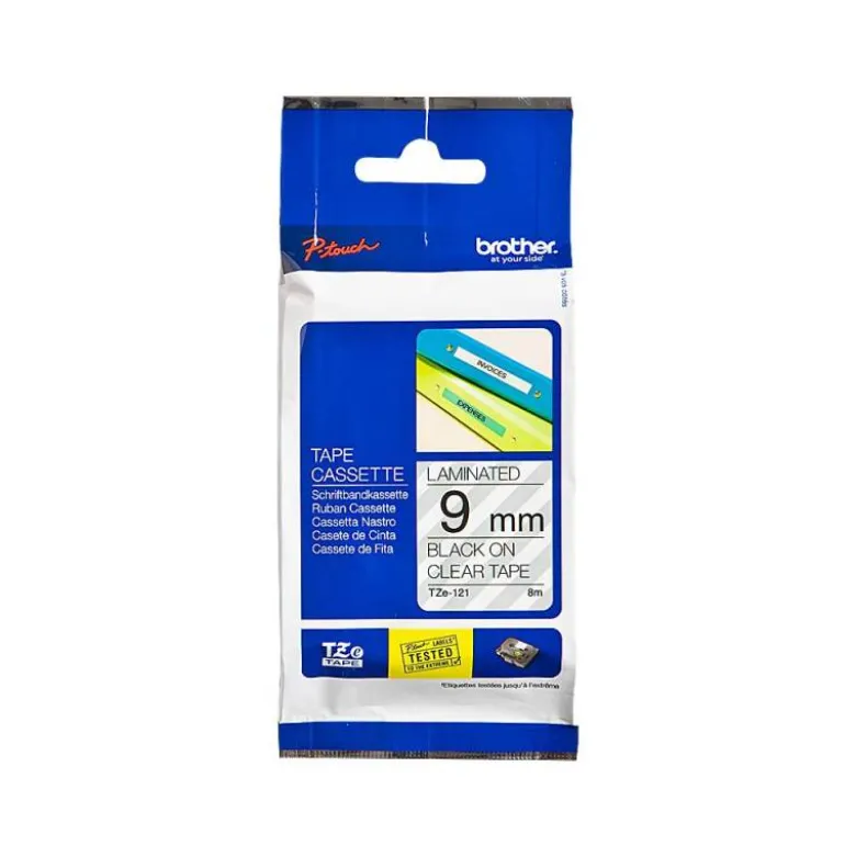 Cinta Brother TZE-121 9mm (ancho) x 8m (largo) laminada transparente/negro
