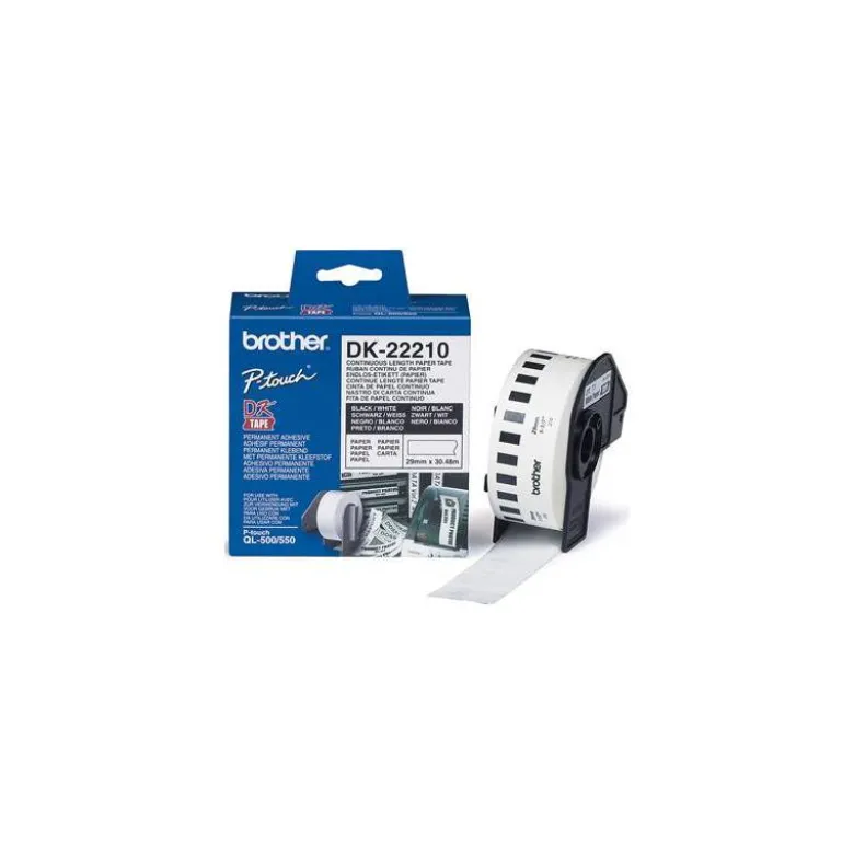 Cinta de papel continuo brother dk-22210 para impresoras QL 29mm x 30,48mts