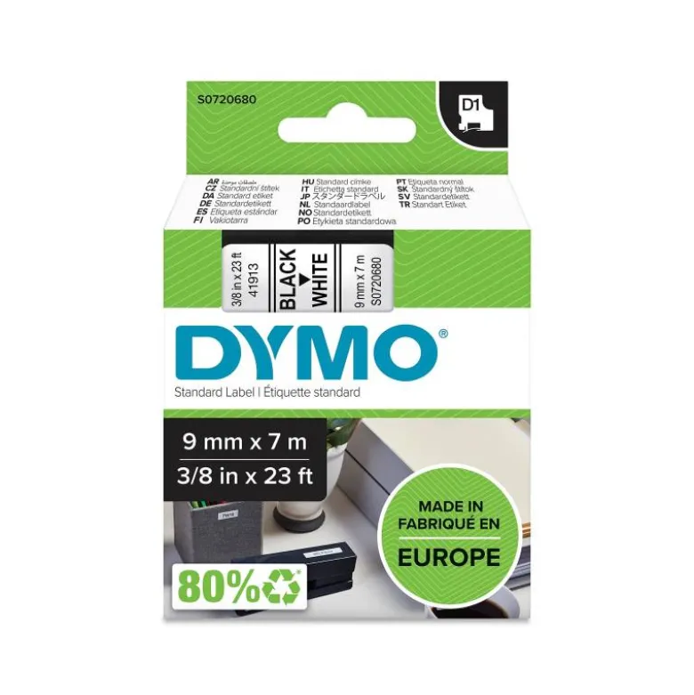 Cinta Dymo D1 Blanco Poliéster 9mmx7mt