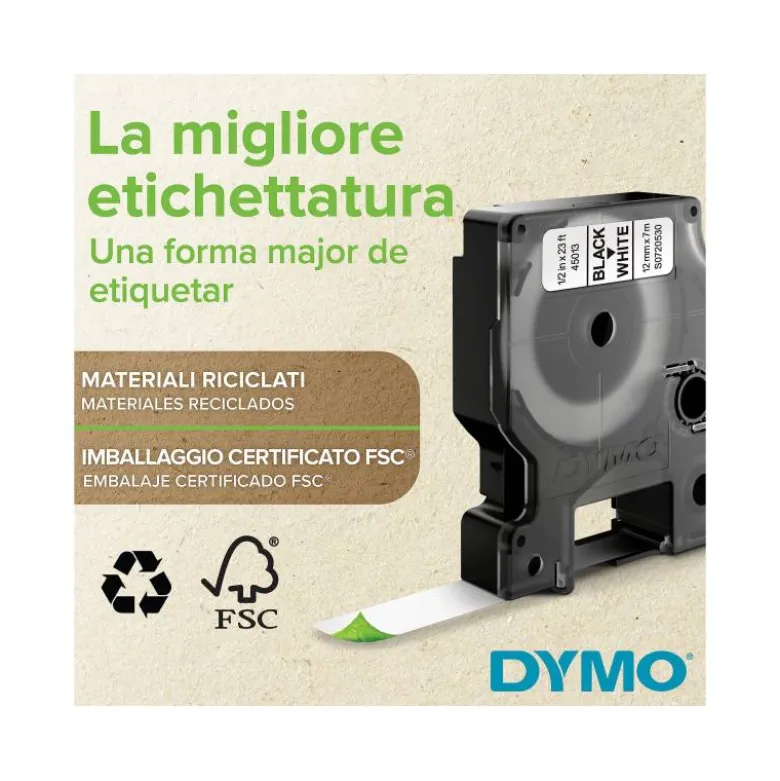 Cinta Dymo D1 Blanco Poliéster 6mmx7mt