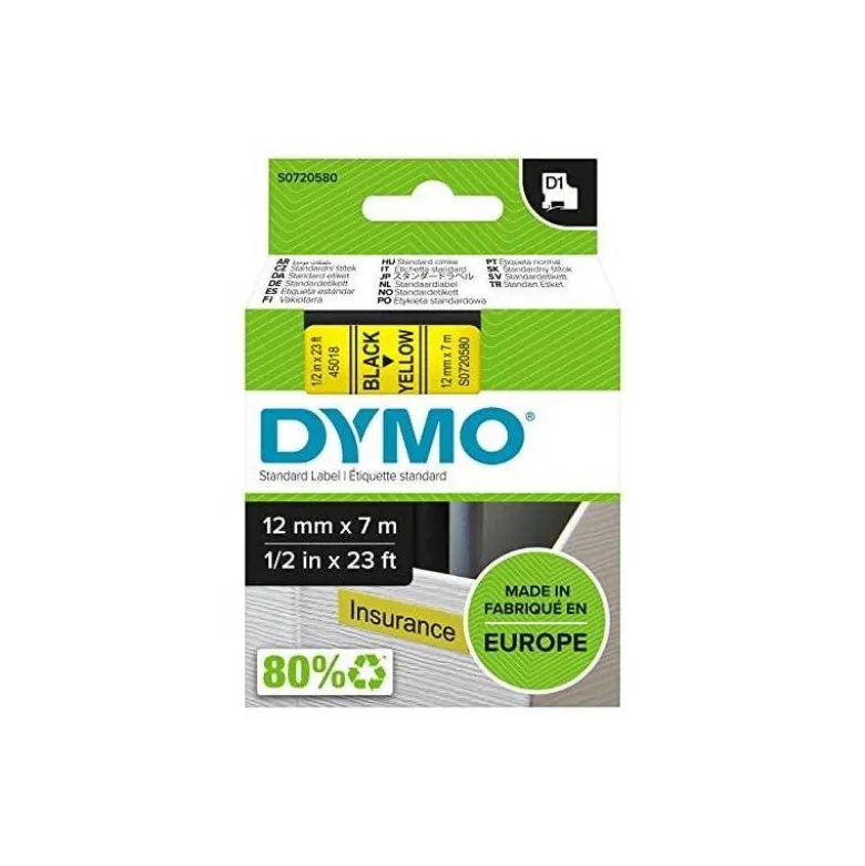 Cinta Dymo D1 color Amarillo Poliester