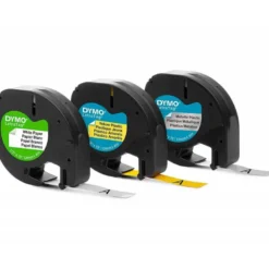CINTA DYMO METALIZADA LETRATAG 12MM X 4MT PAPEL BLANCO / PLASTICO AMARILLO / METALICA PLATA PACK DE 3