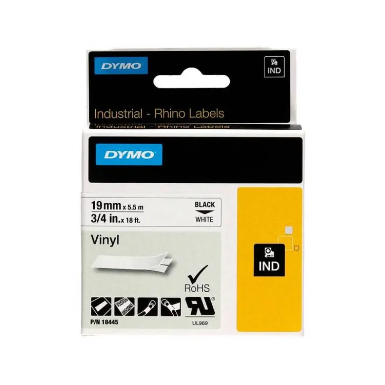 CINTA DYMO VINILO BLANCO 19MM X 5,5MT PARA ETIQUETADORA RHINO