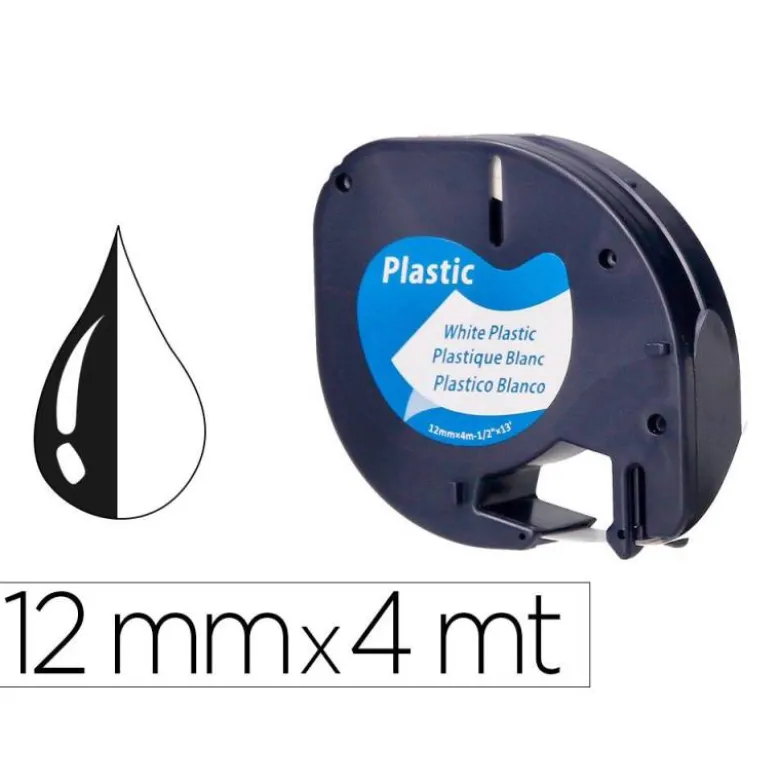 Cinta Letratag Q-Connect 12mm x 4mt negro-blanco perla para maquina