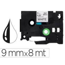 Cinta tze-221 Blanco/Negro Q-connect 9mm x 8 mt