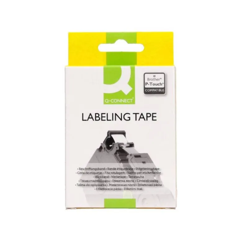 Cinta tze-221 Blanco/Negro Q-connect 9mm x 8 mt