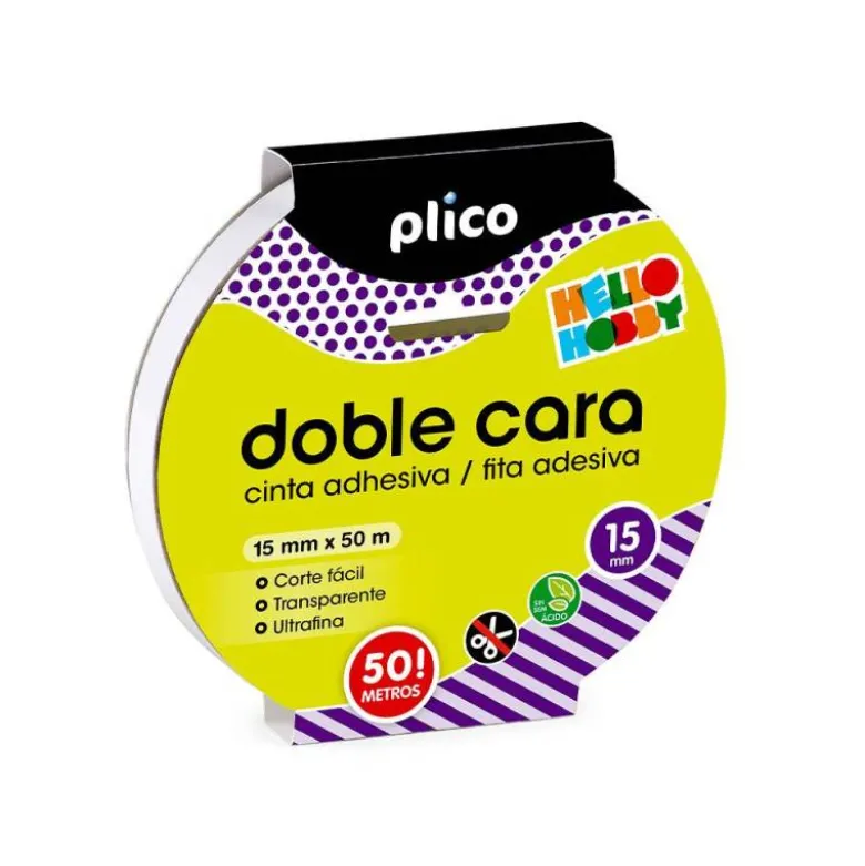 CINTA ADHESIVA PLICO DOBLE CARA TRANSPARENTE 50 MT X 15 MM