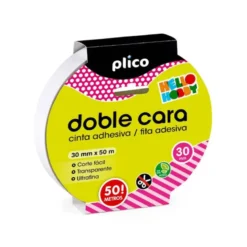 CINTA ADHESIVA PLICO DOBLE CARA TRANSPARENTE 50 MT X 30 MM
