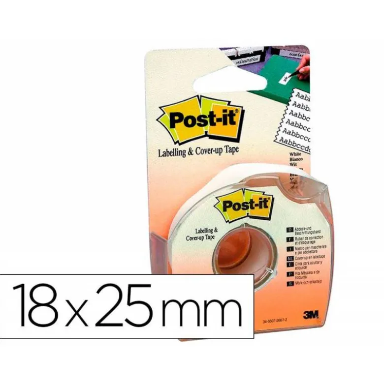 CINTA ADHESIVA POST-IT 18X25 MM 6 LINEAS EN PORTARROLLOS ESPECIAL PARA OCULTAR Y ETIQUETAR