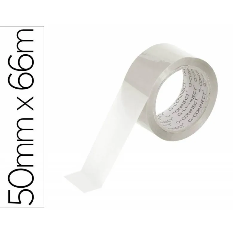 Cinta adhesiva Q-Connect polipropileno transparente 66 mt x 50 mm para embalaje bajo ruido.
