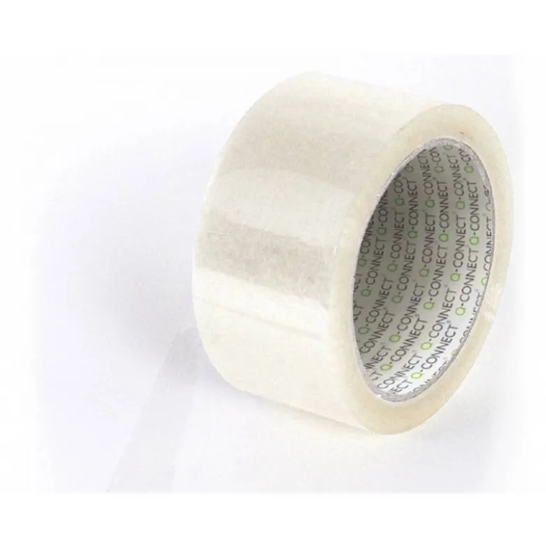 Cinta adhesiva Q-Connect polipropileno transparente 66 mt x 50 mm para embalaje bajo ruido.