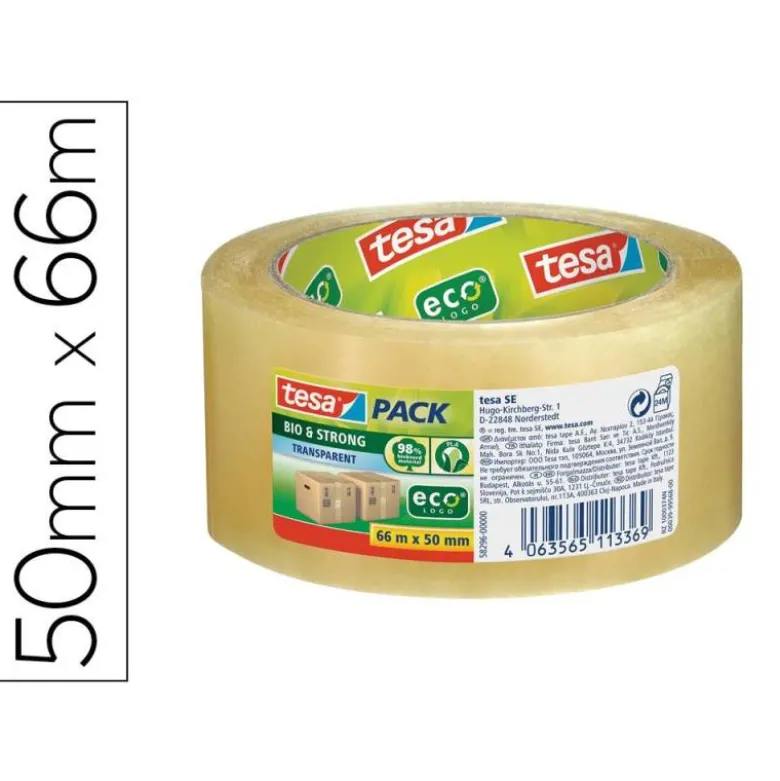 CINTA ADHESIVA TESA ECO BIO & STRONG TRANSPARENTE 66 MT X 50 MM PARA EMBALAJE